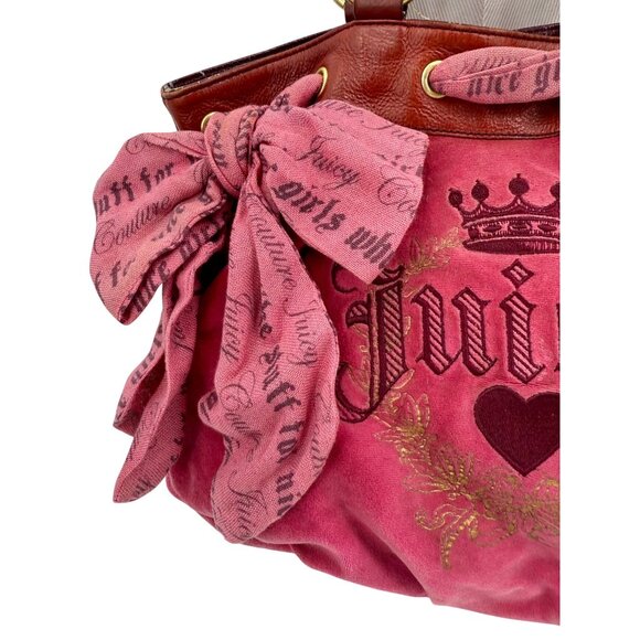 RARE Vintage Y2K Juicy Couture Pink Velour Vegan Leather Embroidered Logo Bag - Picture 3 of 16